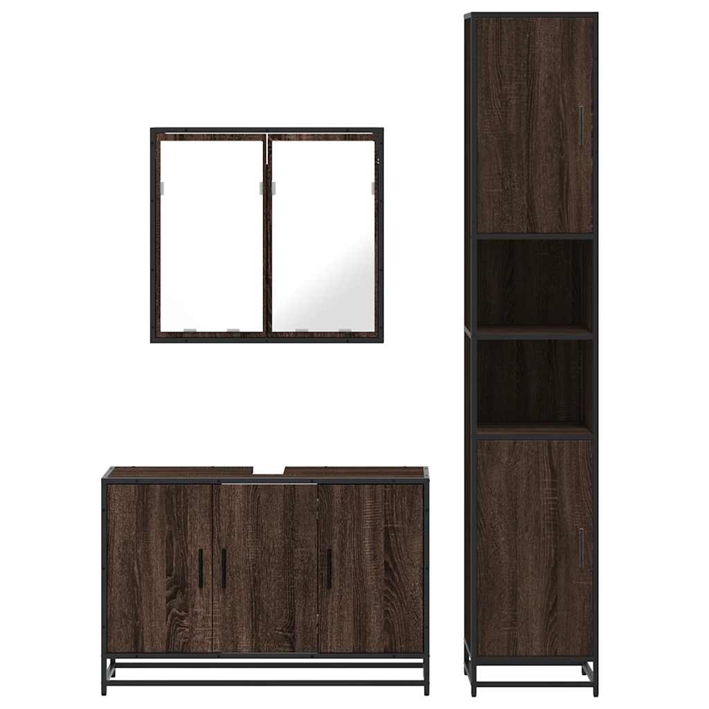 vidaXL Set mobilier de baie, 3 piese, stejar maro, lemn prelucrat