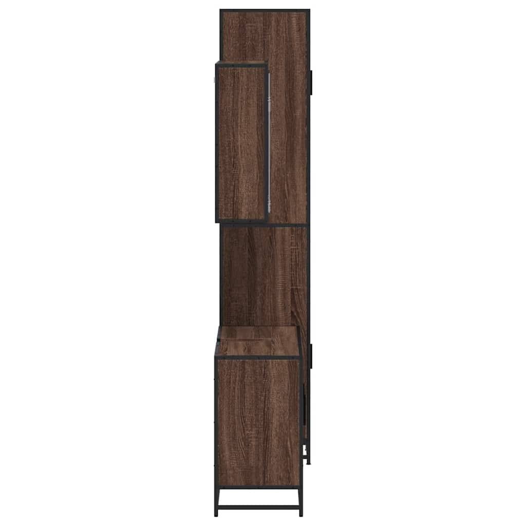 vidaXL Set mobilier de baie, 3 piese, stejar maro, lemn prelucrat