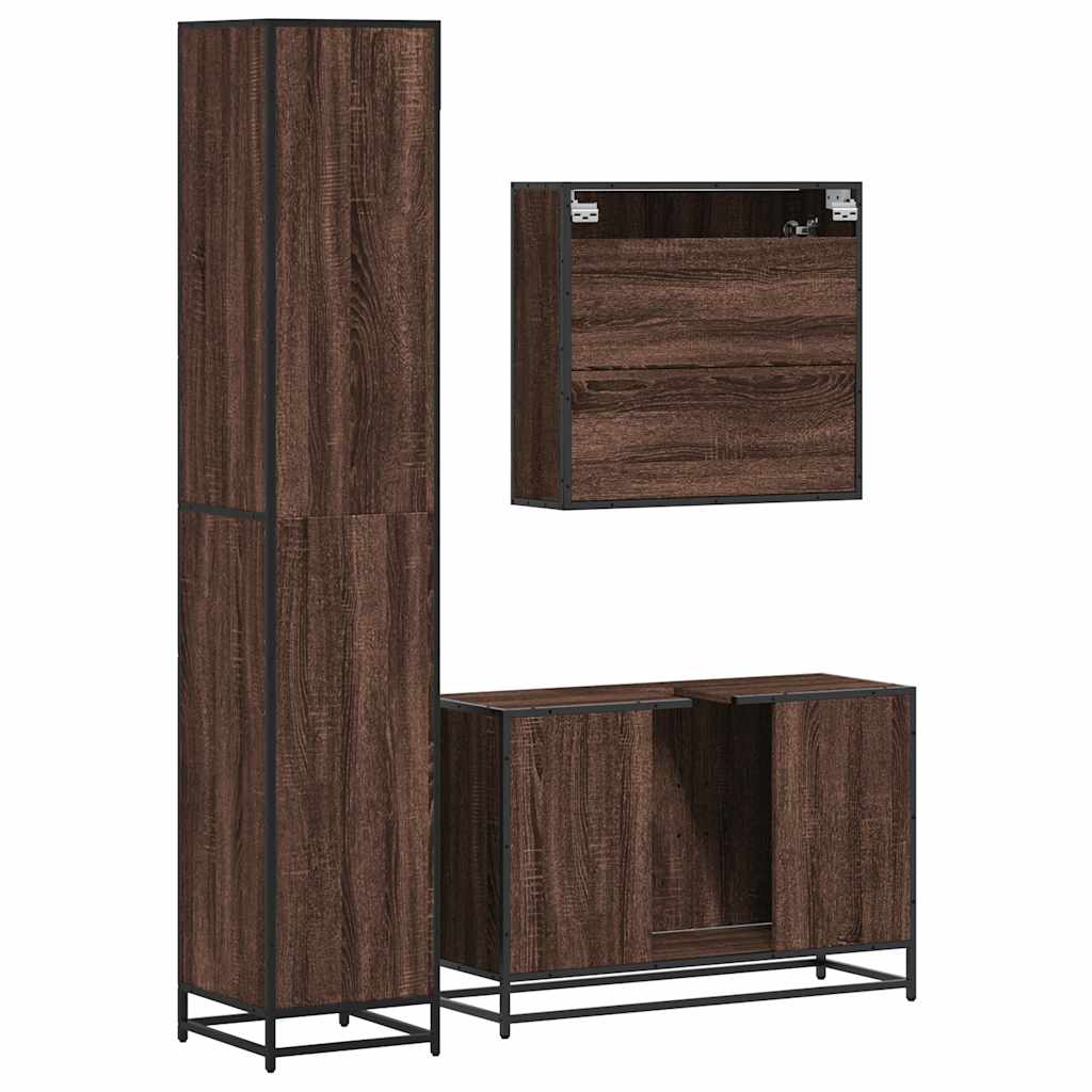 vidaXL Set mobilier de baie, 3 piese, stejar maro, lemn prelucrat