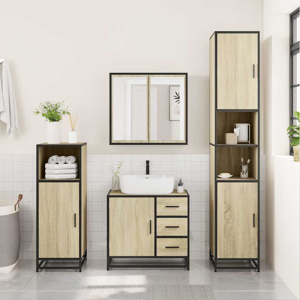 vidaXL Set mobilier de baie, 3 piese, stejar sonoma, lemn prelucrat vidaXL Set mobilier de baie, 3 piese, stejar sonoma, lemn prelucrat