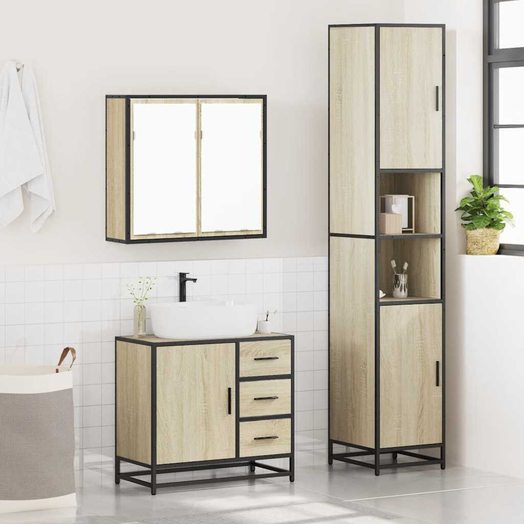 vidaXL Set mobilier de baie, 3 piese, stejar sonoma, lemn prelucrat vidaXL Set mobilier de baie, 3 piese, stejar sonoma, lemn prelucrat