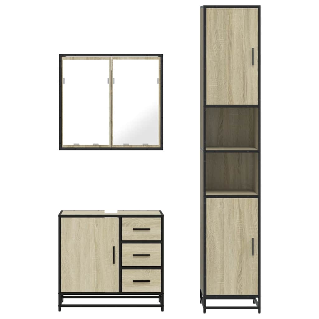 vidaXL Set mobilier de baie, 3 piese, stejar sonoma, lemn prelucrat vidaXL Set mobilier de baie, 3 piese, stejar sonoma, lemn prelucrat