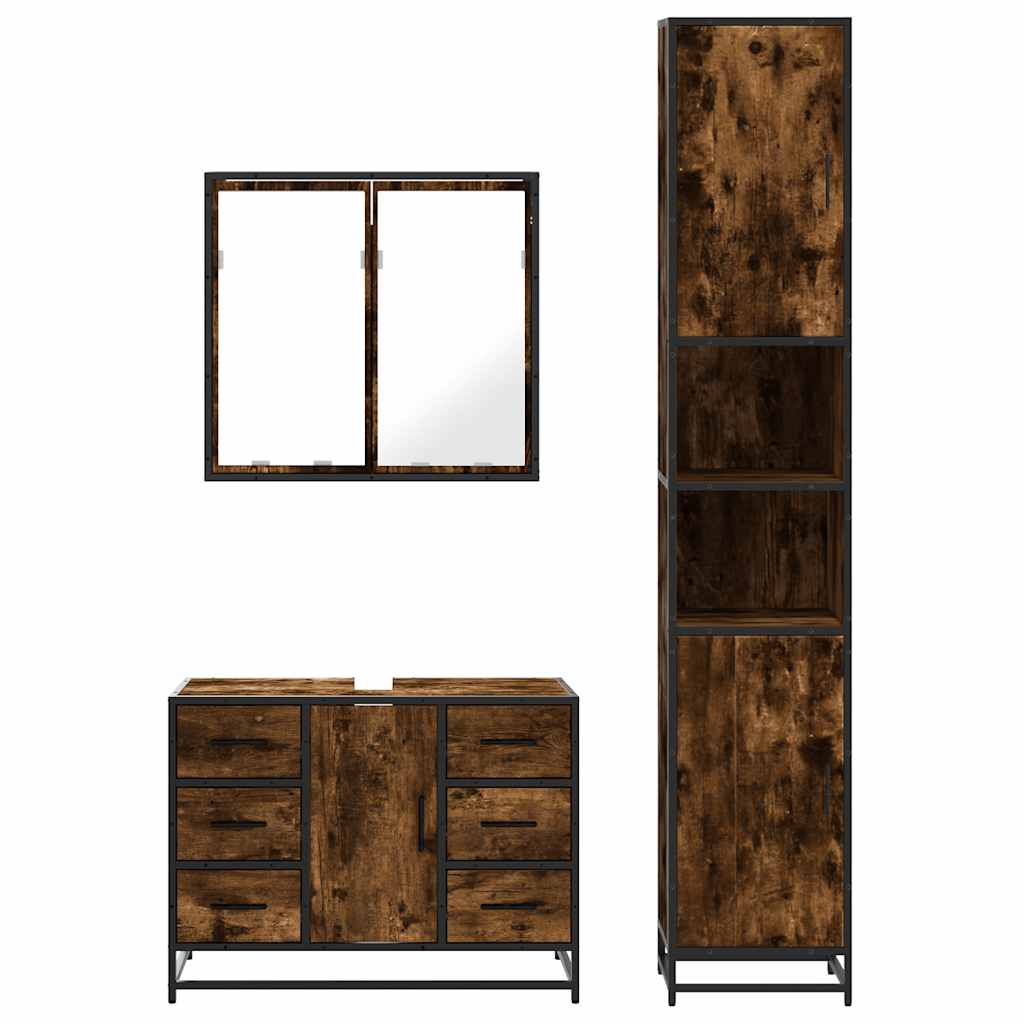 vidaXL Set mobilier de baie, 3 piese, stejar fumuriu, lemn prelucrat vidaXL Set mobilier de baie, 3 piese, stejar fumuriu, lemn prelucrat