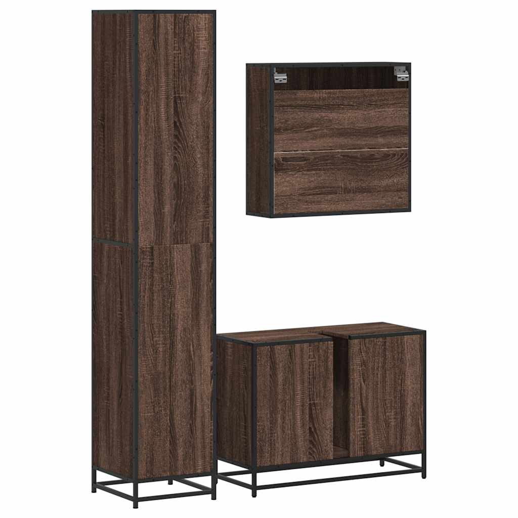 vidaXL Set mobilier de baie, 3 piese, stejar maro, lemn prelucrat
