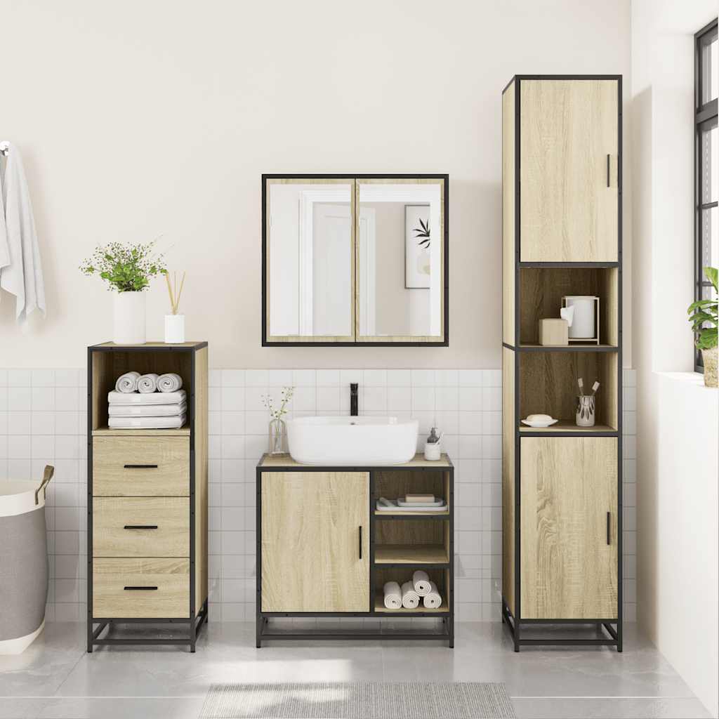 vidaXL Set mobilier de baie, 3 piese, stejar sonoma, lemn prelucrat vidaXL Set mobilier de baie, 3 piese, stejar sonoma, lemn prelucrat
