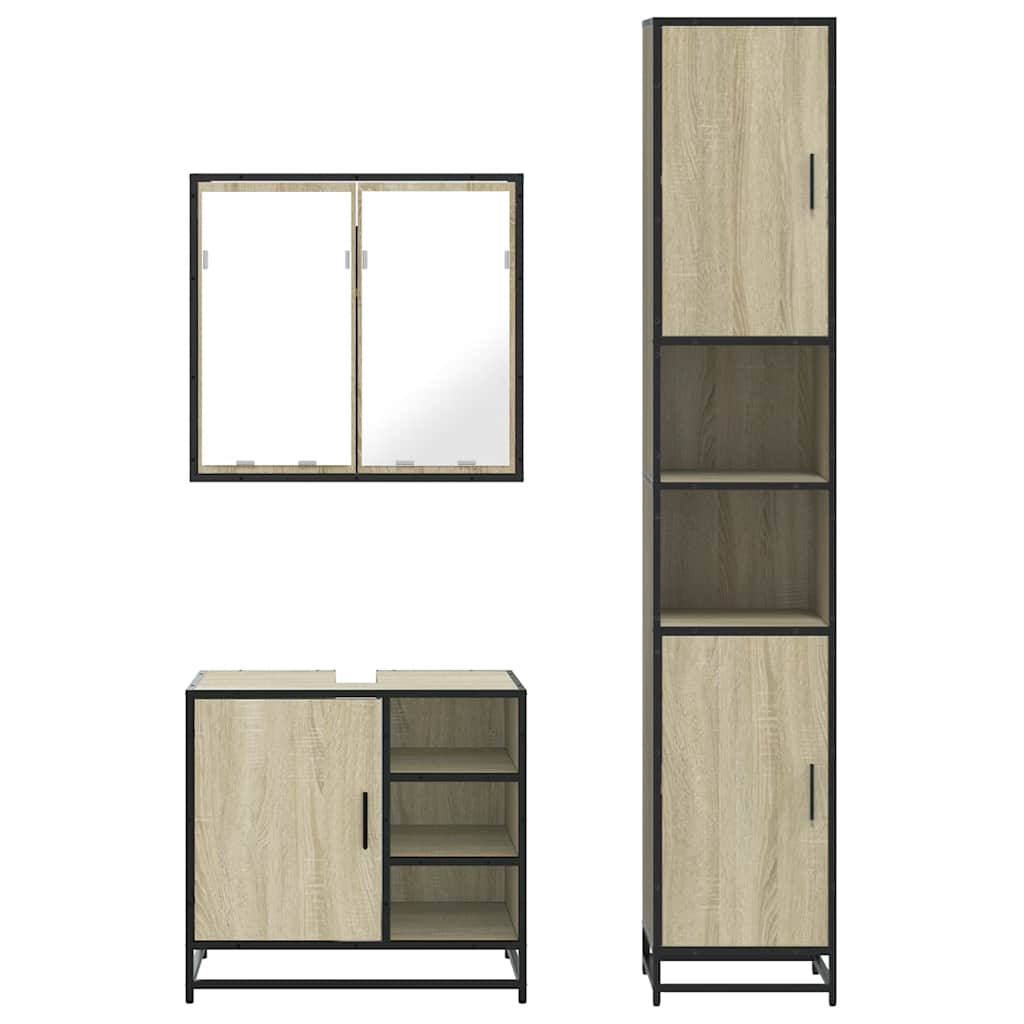 vidaXL Set mobilier de baie, 3 piese, stejar sonoma, lemn prelucrat vidaXL Set mobilier de baie, 3 piese, stejar sonoma, lemn prelucrat