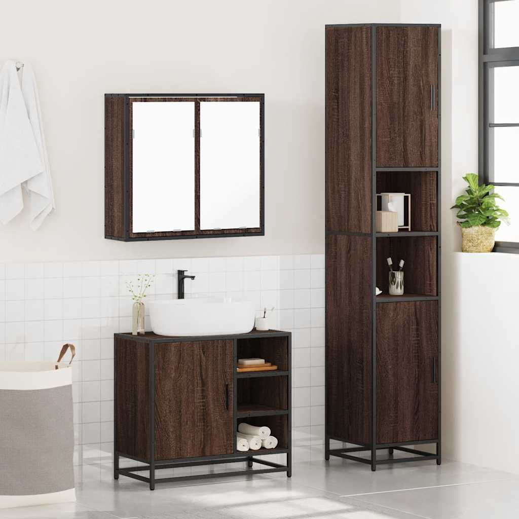 vidaXL Set mobilier de baie, 3 piese, stejar maro, lemn prelucrat
