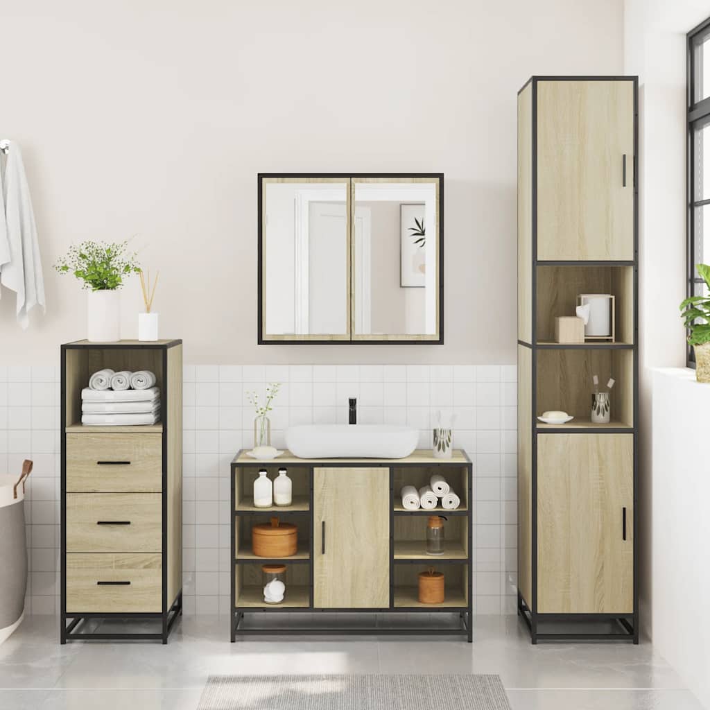 vidaXL Set mobilier de baie, 3 piese, stejar sonoma, lemn prelucrat vidaXL Set mobilier de baie, 3 piese, stejar sonoma, lemn prelucrat