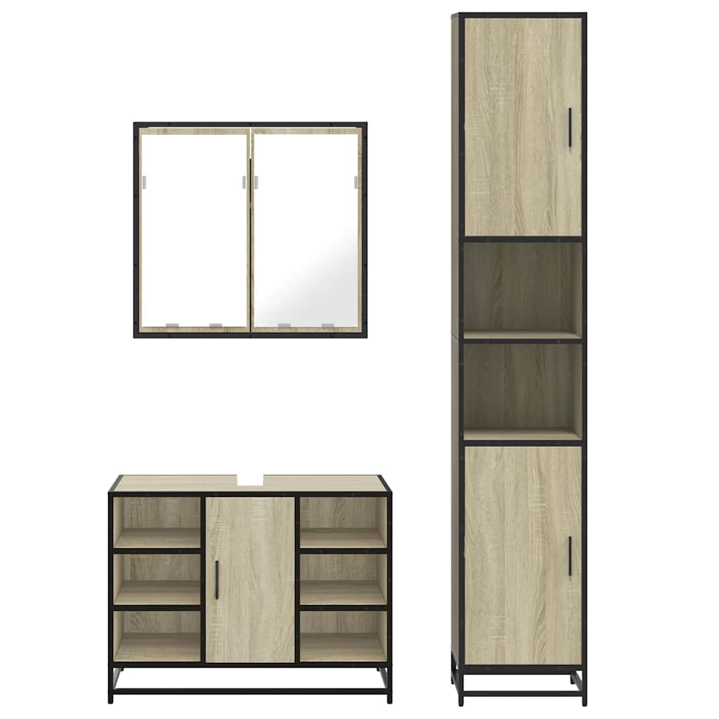 vidaXL Set mobilier de baie, 3 piese, stejar sonoma, lemn prelucrat vidaXL Set mobilier de baie, 3 piese, stejar sonoma, lemn prelucrat