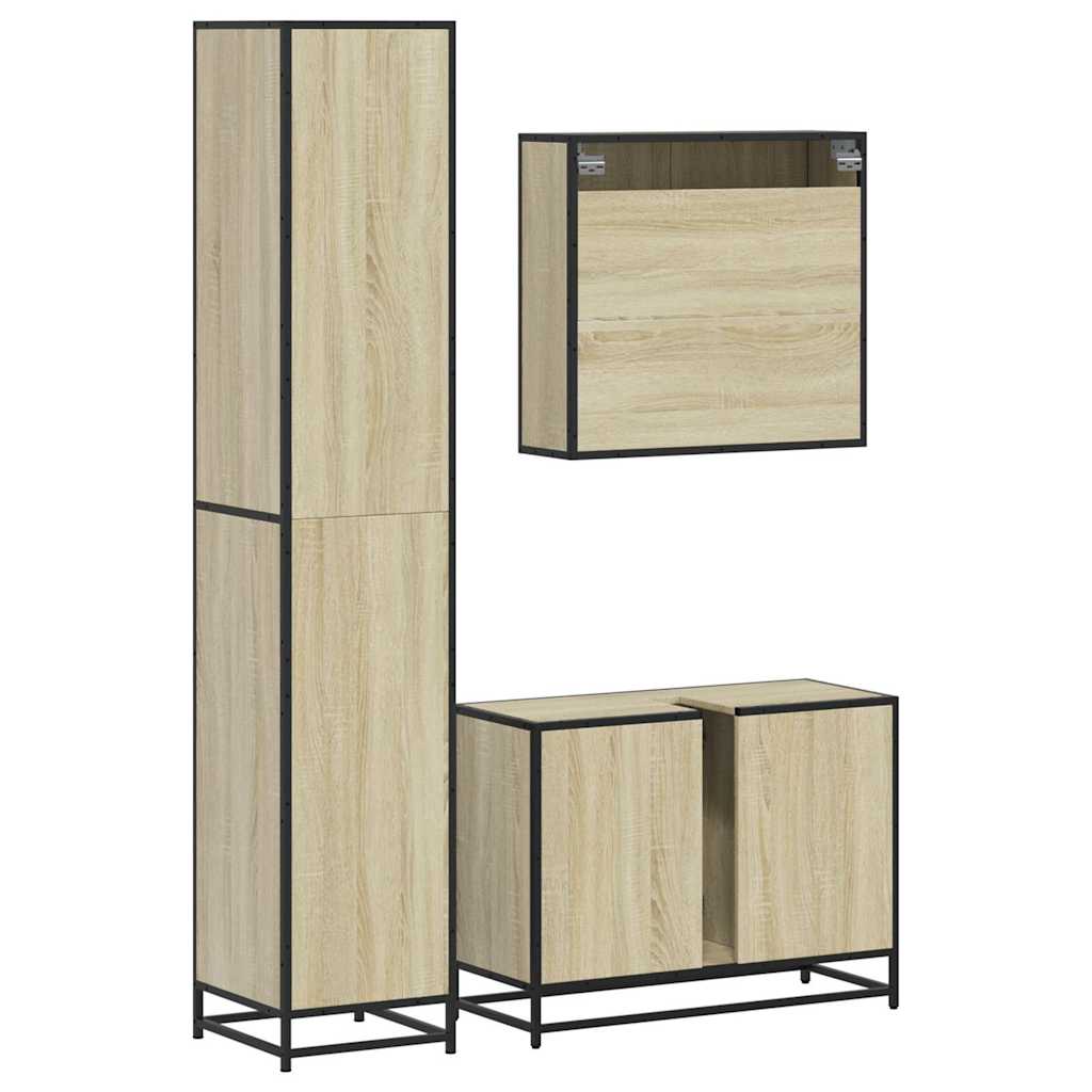 vidaXL Set mobilier de baie, 3 piese, stejar sonoma, lemn prelucrat vidaXL Set mobilier de baie, 3 piese, stejar sonoma, lemn prelucrat
