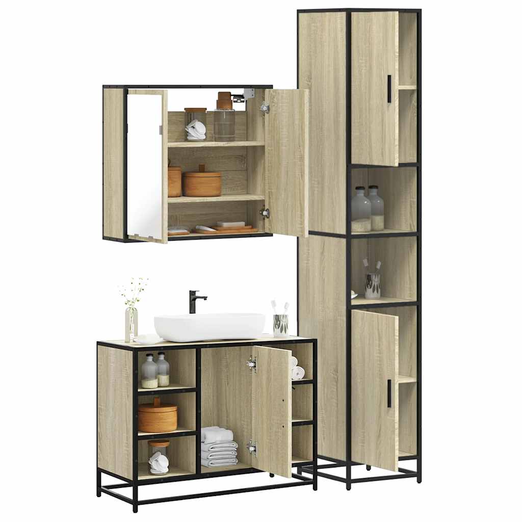 vidaXL Set mobilier de baie, 3 piese, stejar sonoma, lemn prelucrat vidaXL Set mobilier de baie, 3 piese, stejar sonoma, lemn prelucrat