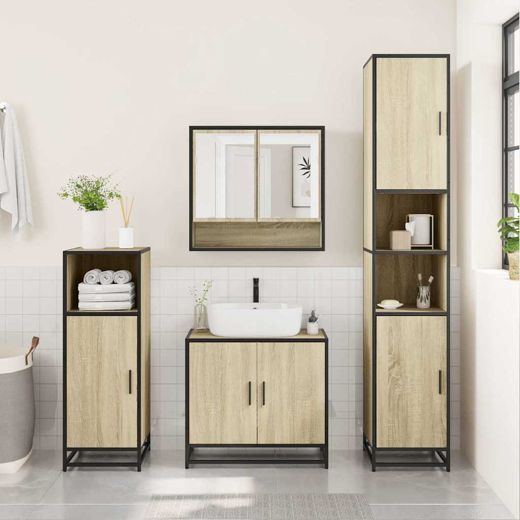 vidaXL Set mobilier de baie, 3 piese, stejar sonoma, lemn prelucrat vidaXL Set mobilier de baie, 3 piese, stejar sonoma, lemn prelucrat