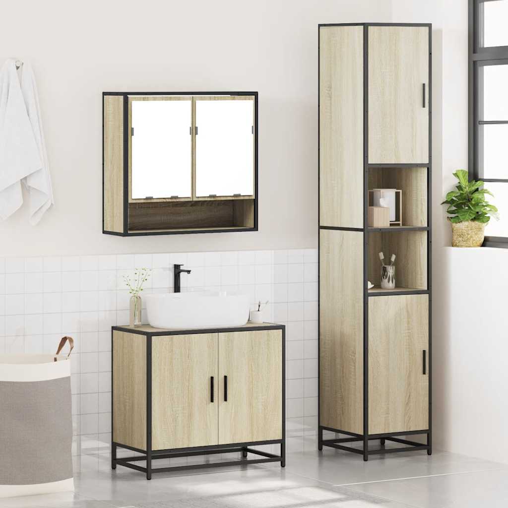 vidaXL Set mobilier de baie, 3 piese, stejar sonoma, lemn prelucrat vidaXL Set mobilier de baie, 3 piese, stejar sonoma, lemn prelucrat