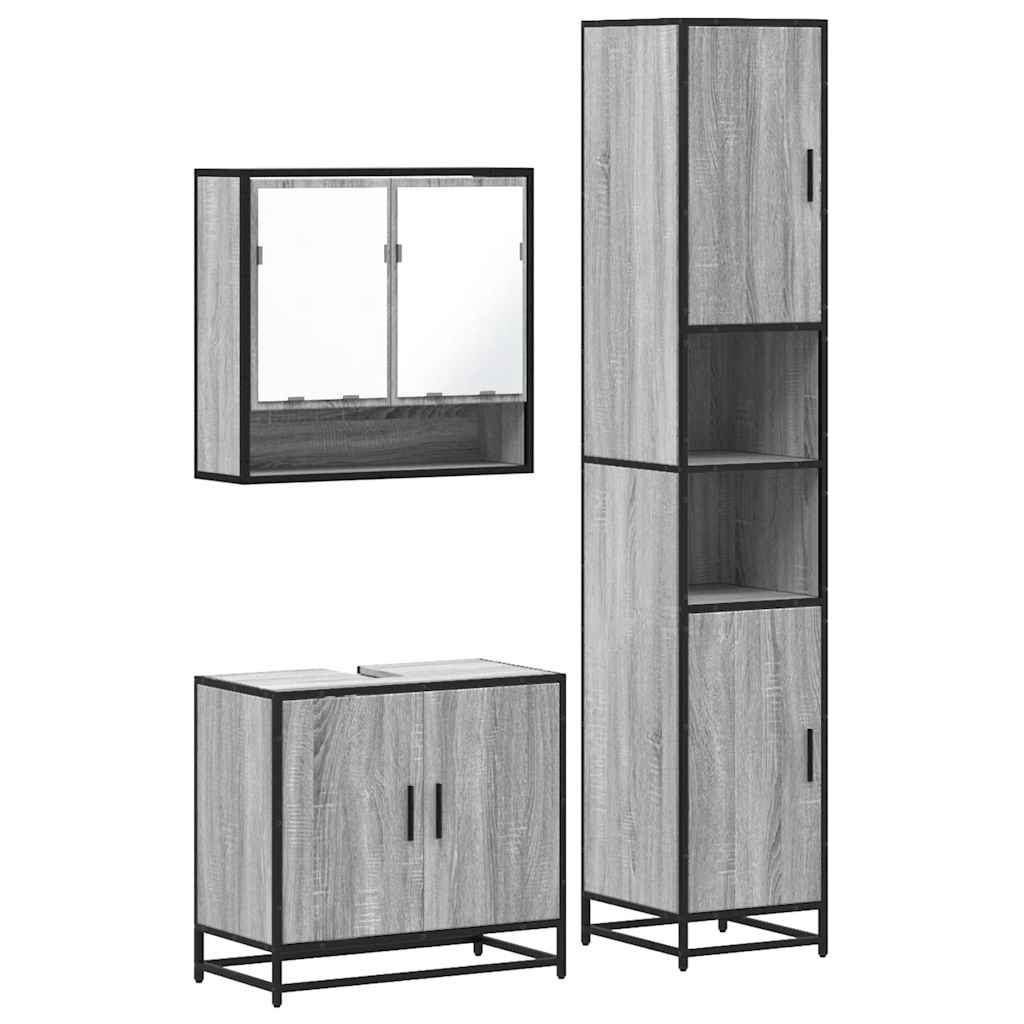 vidaXL Set mobilier de baie, 3 piese, gri sonoma, lemn prelucrat vidaXL Set mobilier de baie, 3 piese, gri sonoma, lemn prelucrat