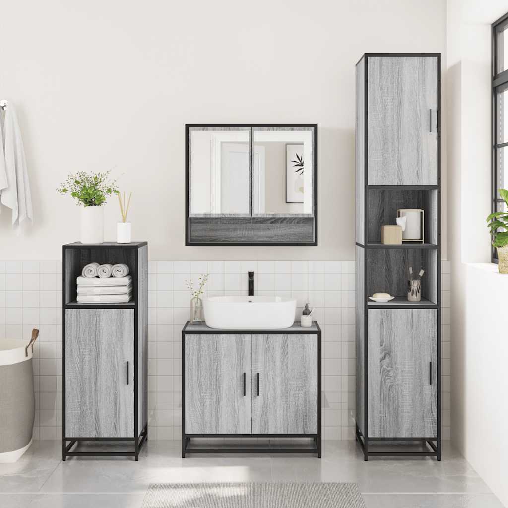 vidaXL Set mobilier de baie, 3 piese, gri sonoma, lemn prelucrat vidaXL Set mobilier de baie, 3 piese, gri sonoma, lemn prelucrat