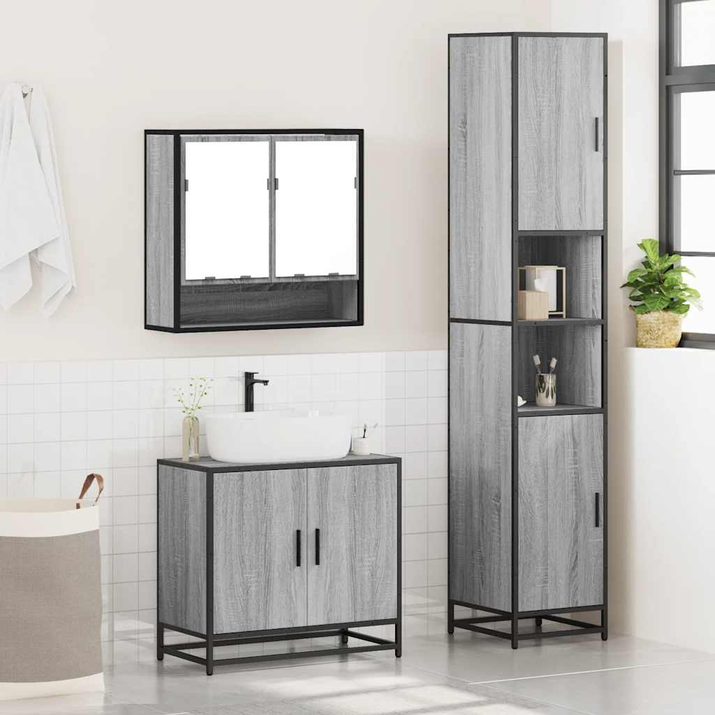 vidaXL Set mobilier de baie, 3 piese, gri sonoma, lemn prelucrat vidaXL Set mobilier de baie, 3 piese, gri sonoma, lemn prelucrat