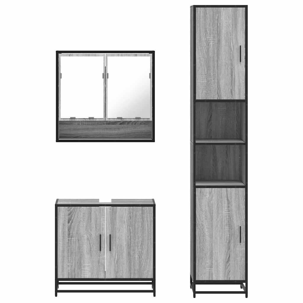 vidaXL Set mobilier de baie, 3 piese, gri sonoma, lemn prelucrat vidaXL Set mobilier de baie, 3 piese, gri sonoma, lemn prelucrat