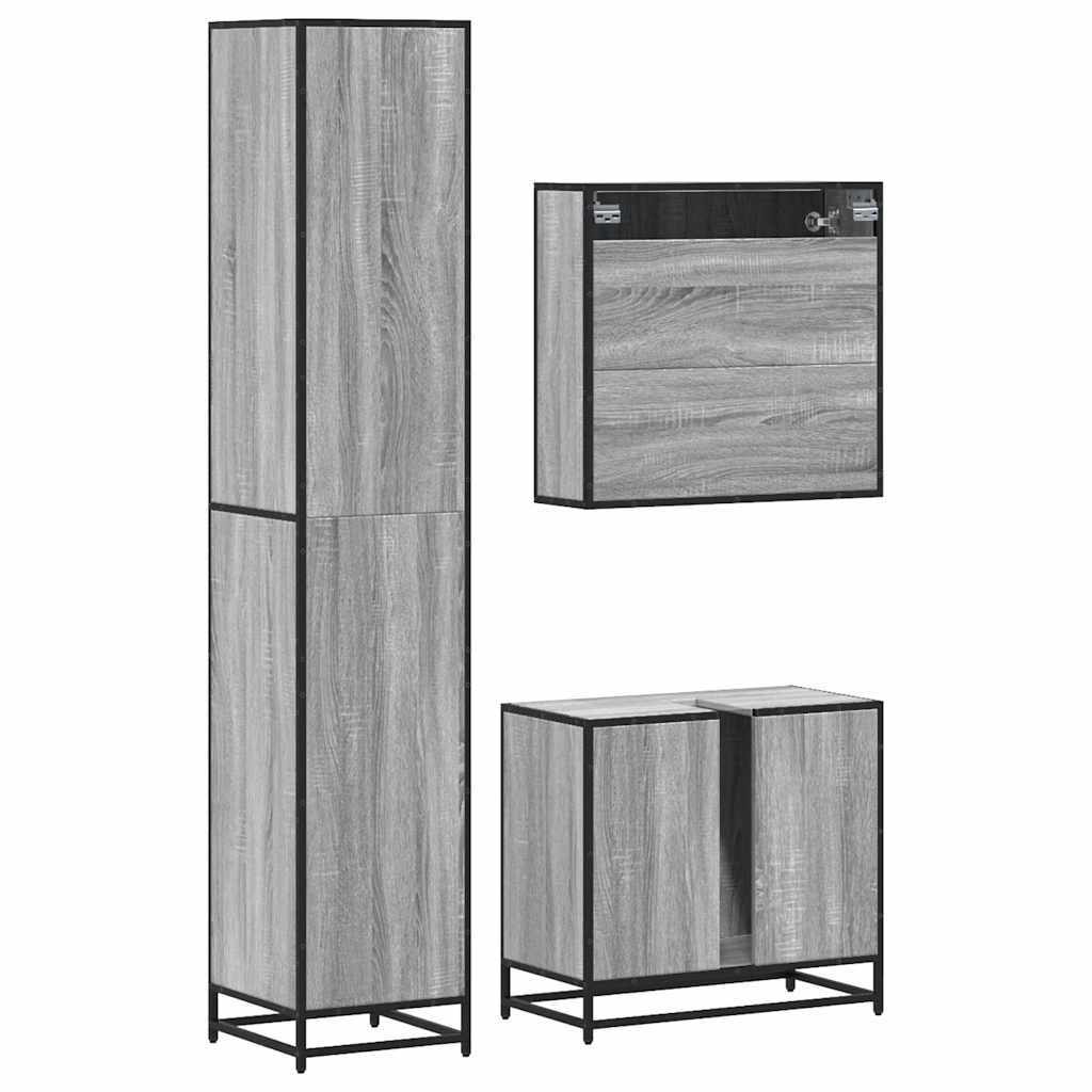 vidaXL Set mobilier de baie, 3 piese, gri sonoma, lemn prelucrat vidaXL Set mobilier de baie, 3 piese, gri sonoma, lemn prelucrat