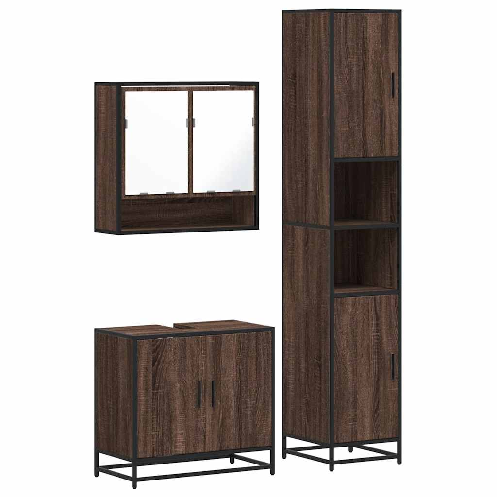 vidaXL Set mobilier de baie, 3 piese, stejar maro, lemn prelucrat