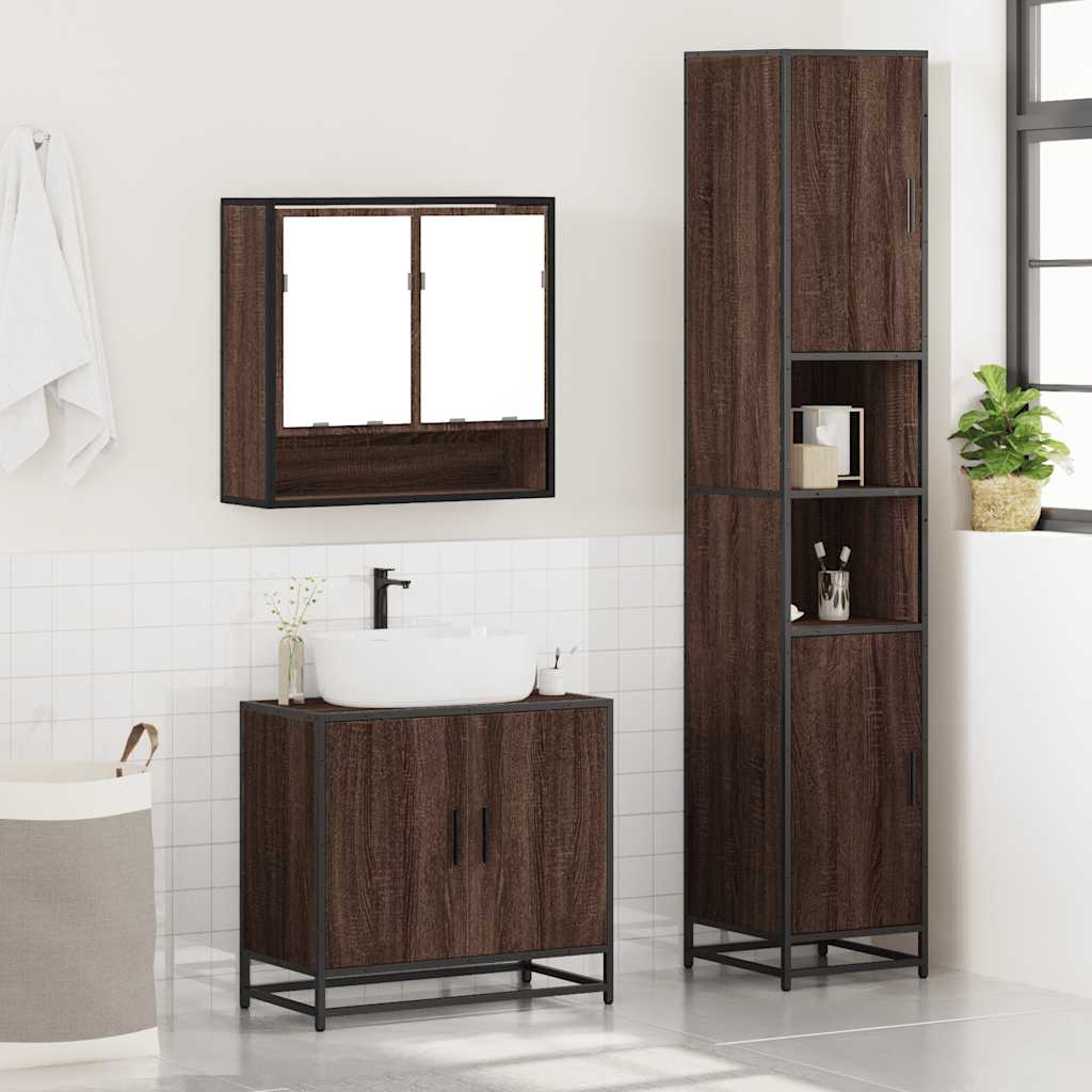 vidaXL Set mobilier de baie, 3 piese, stejar maro, lemn prelucrat