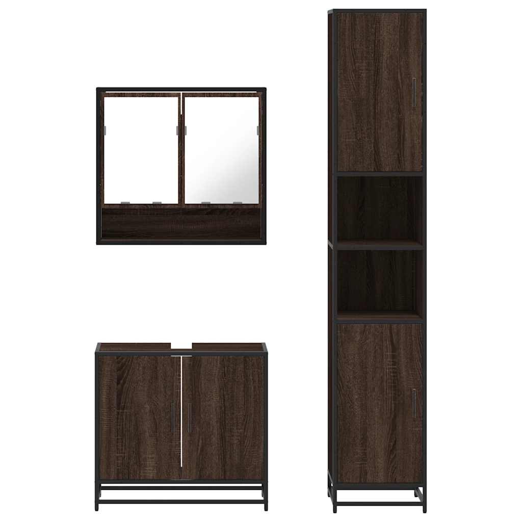 vidaXL Set mobilier de baie, 3 piese, stejar maro, lemn prelucrat