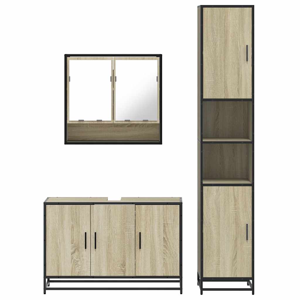 vidaXL Set mobilier de baie, 3 piese, stejar sonoma, lemn prelucrat vidaXL Set mobilier de baie, 3 piese, stejar sonoma, lemn prelucrat