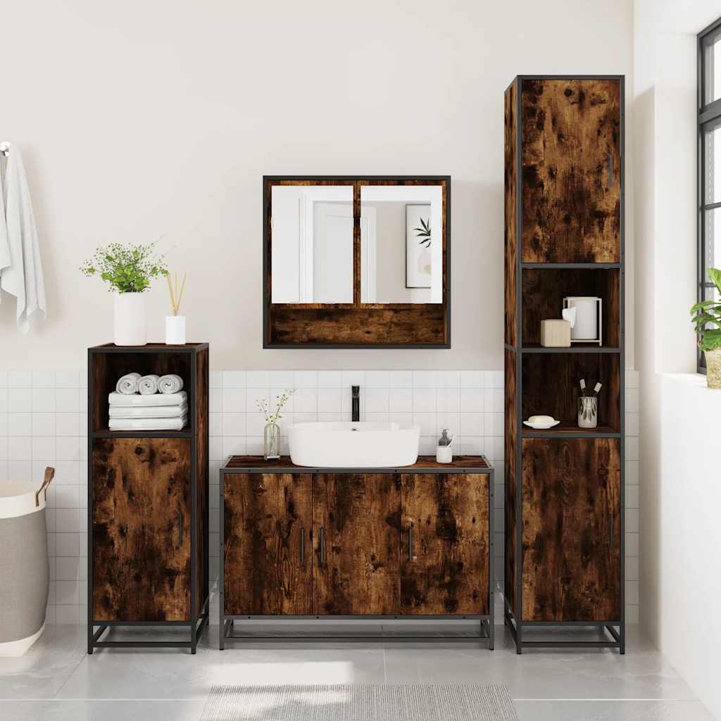 vidaXL Set mobilier de baie, 3 piese, stejar fumuriu, lemn prelucrat vidaXL Set mobilier de baie, 3 piese, stejar fumuriu, lemn prelucrat