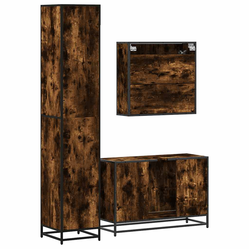 vidaXL Set mobilier de baie, 3 piese, stejar fumuriu, lemn prelucrat vidaXL Set mobilier de baie, 3 piese, stejar fumuriu, lemn prelucrat
