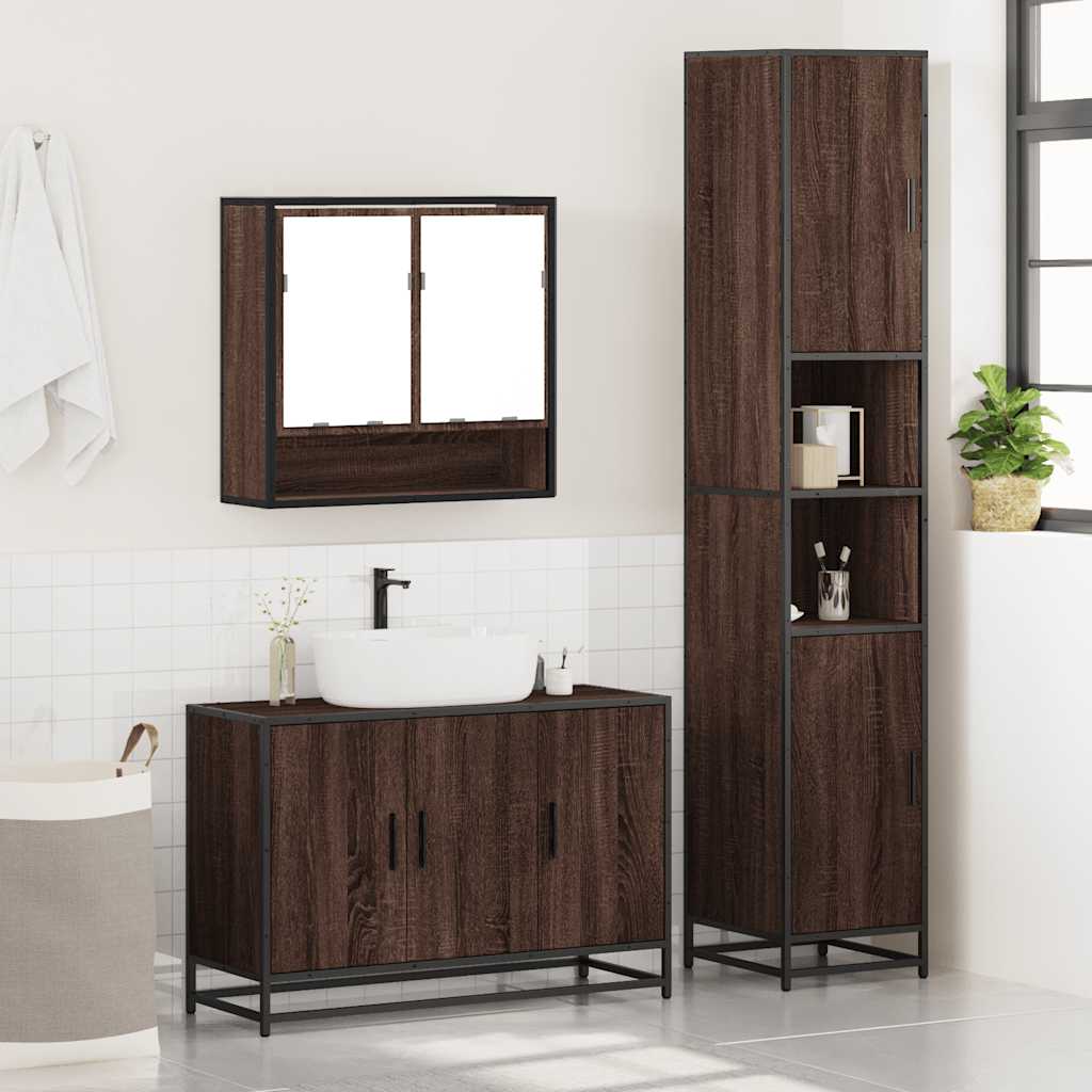 vidaXL Set mobilier de baie, 3 piese, stejar maro, lemn prelucrat