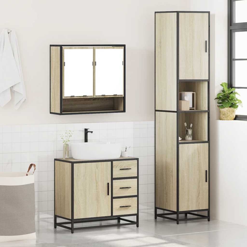 vidaXL Set mobilier de baie, 3 piese, stejar sonoma, lemn prelucrat vidaXL Set mobilier de baie, 3 piese, stejar sonoma, lemn prelucrat