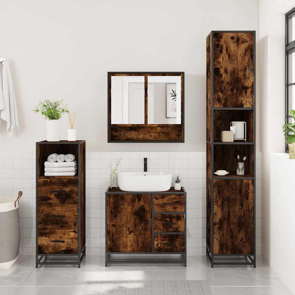 vidaXL Set mobilier de baie, 3 piese, stejar fumuriu, lemn prelucrat vidaXL Set mobilier de baie, 3 piese, stejar fumuriu, lemn prelucrat
