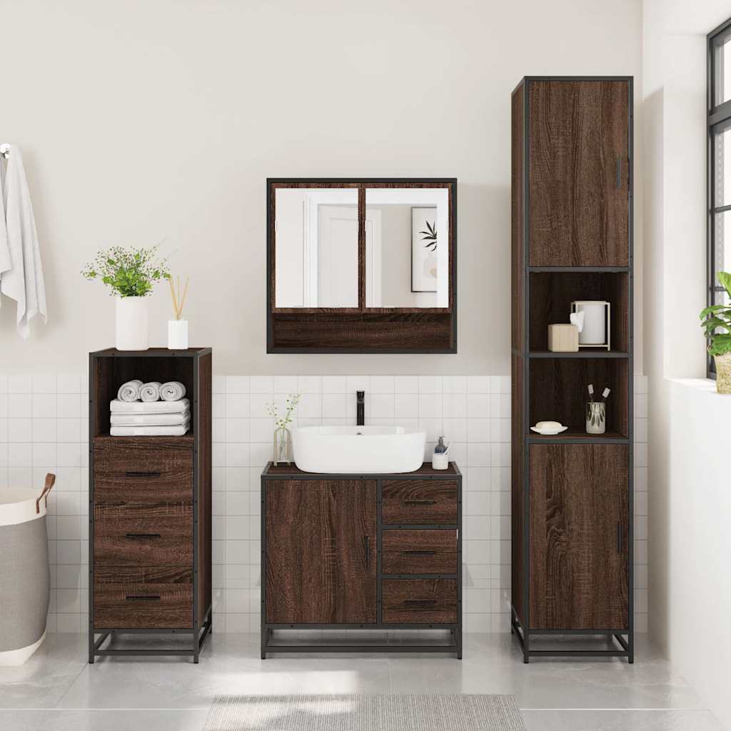 vidaXL Set mobilier de baie, 3 piese, stejar maro, lemn prelucrat