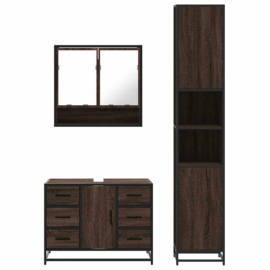 vidaXL Set mobilier de baie, 3 piese, stejar maro, lemn prelucrat