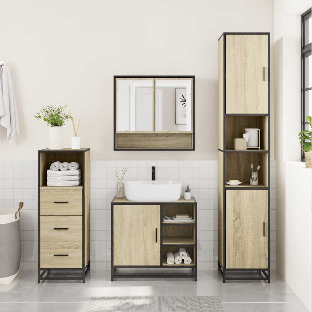 vidaXL Set mobilier de baie, 3 piese, stejar sonoma, lemn prelucrat