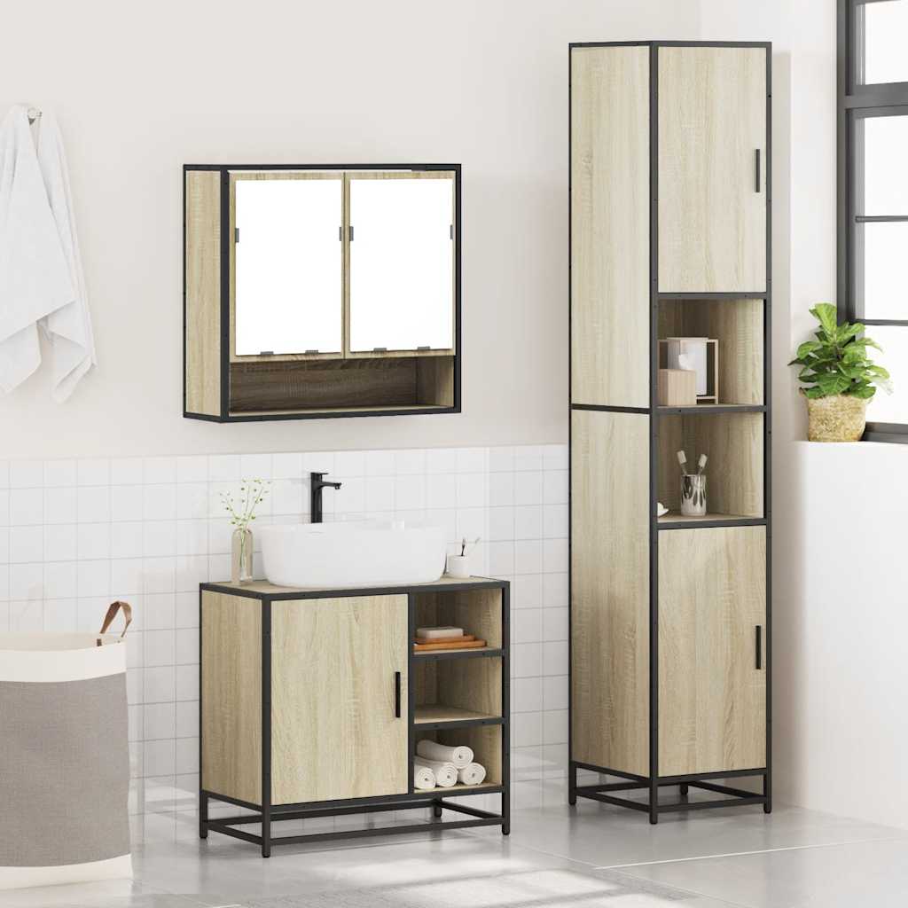 vidaXL Set mobilier de baie, 3 piese, stejar sonoma, lemn prelucrat