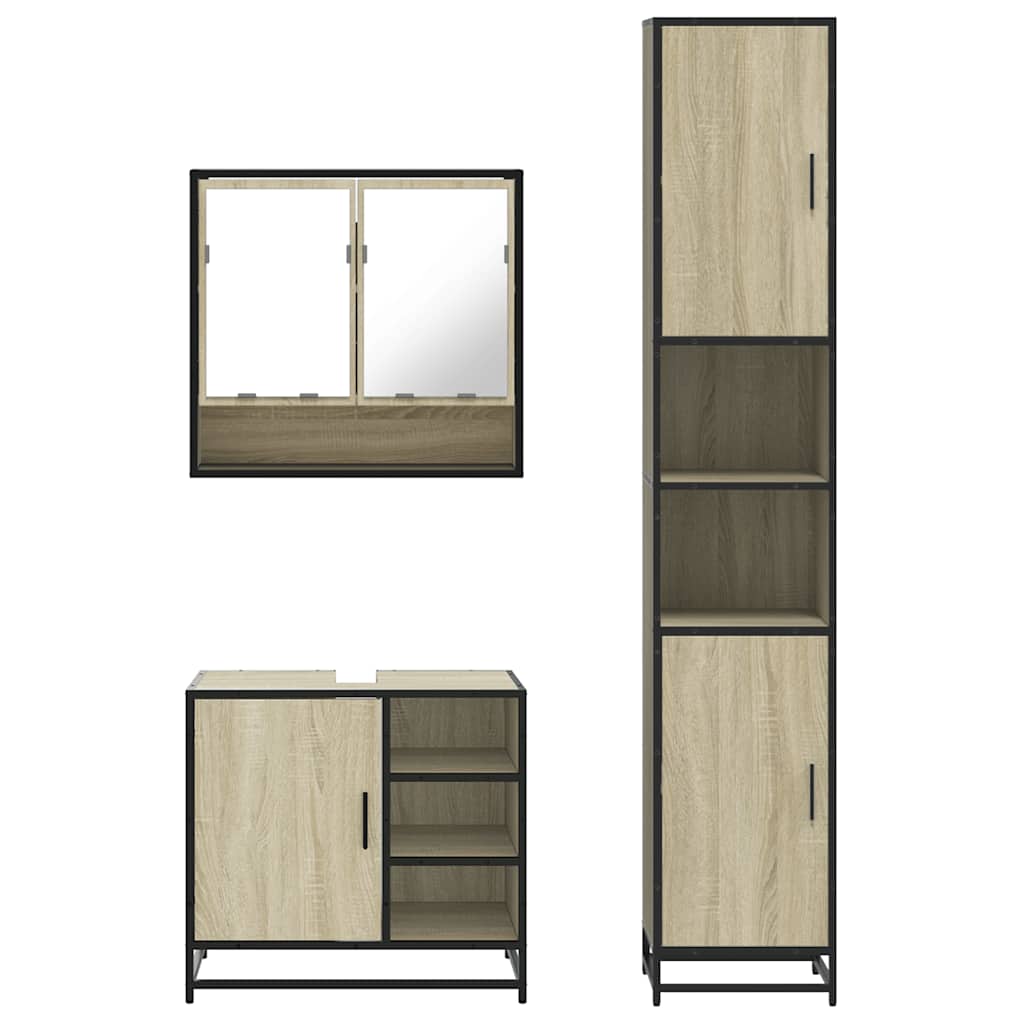 vidaXL Set mobilier de baie, 3 piese, stejar sonoma, lemn prelucrat