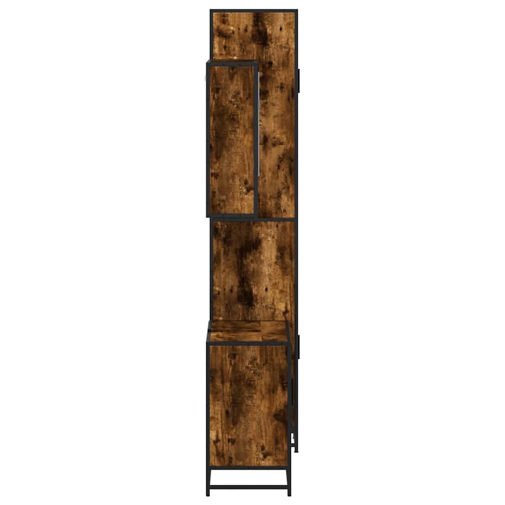 vidaXL Set mobilier de baie, 3 piese, stejar fumuriu, lemn prelucrat