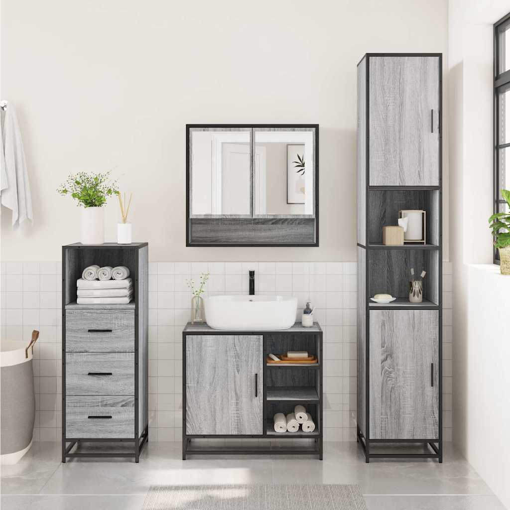 vidaXL Set mobilier de baie, 3 piese, gri sonoma, lemn prelucrat vidaXL Set mobilier de baie, 3 piese, gri sonoma, lemn prelucrat