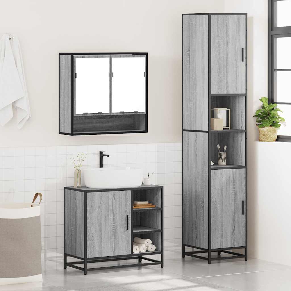 vidaXL Set mobilier de baie, 3 piese, gri sonoma, lemn prelucrat vidaXL Set mobilier de baie, 3 piese, gri sonoma, lemn prelucrat