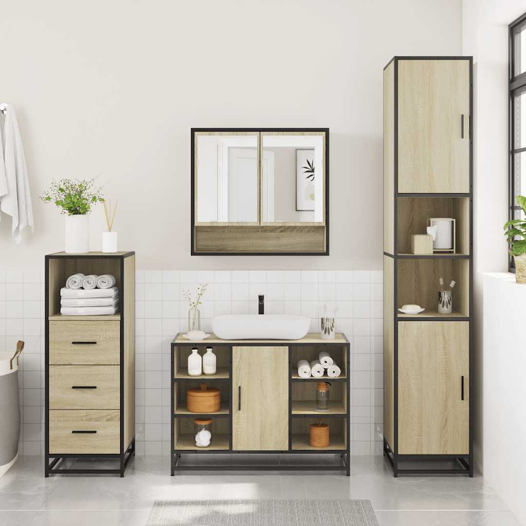 vidaXL Set mobilier de baie, 3 piese, stejar sonoma, lemn prelucrat vidaXL Set mobilier de baie, 3 piese, stejar sonoma, lemn prelucrat