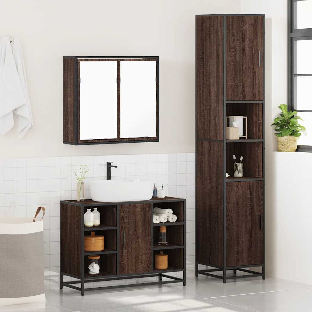 vidaXL Set mobilier de baie, 3 piese, stejar maro, lemn prelucrat