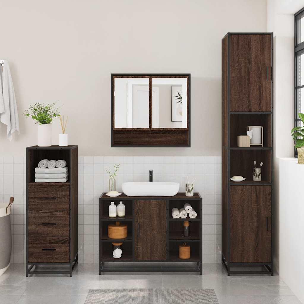 vidaXL Set mobilier de baie, 3 piese, stejar maro, lemn prelucrat