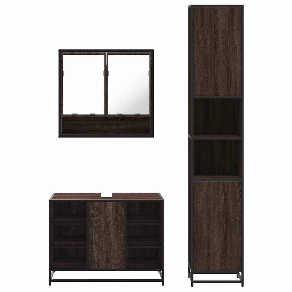 vidaXL Set mobilier de baie, 3 piese, stejar maro, lemn prelucrat