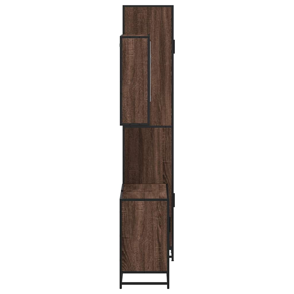 vidaXL Set mobilier de baie, 3 piese, stejar maro, lemn prelucrat
