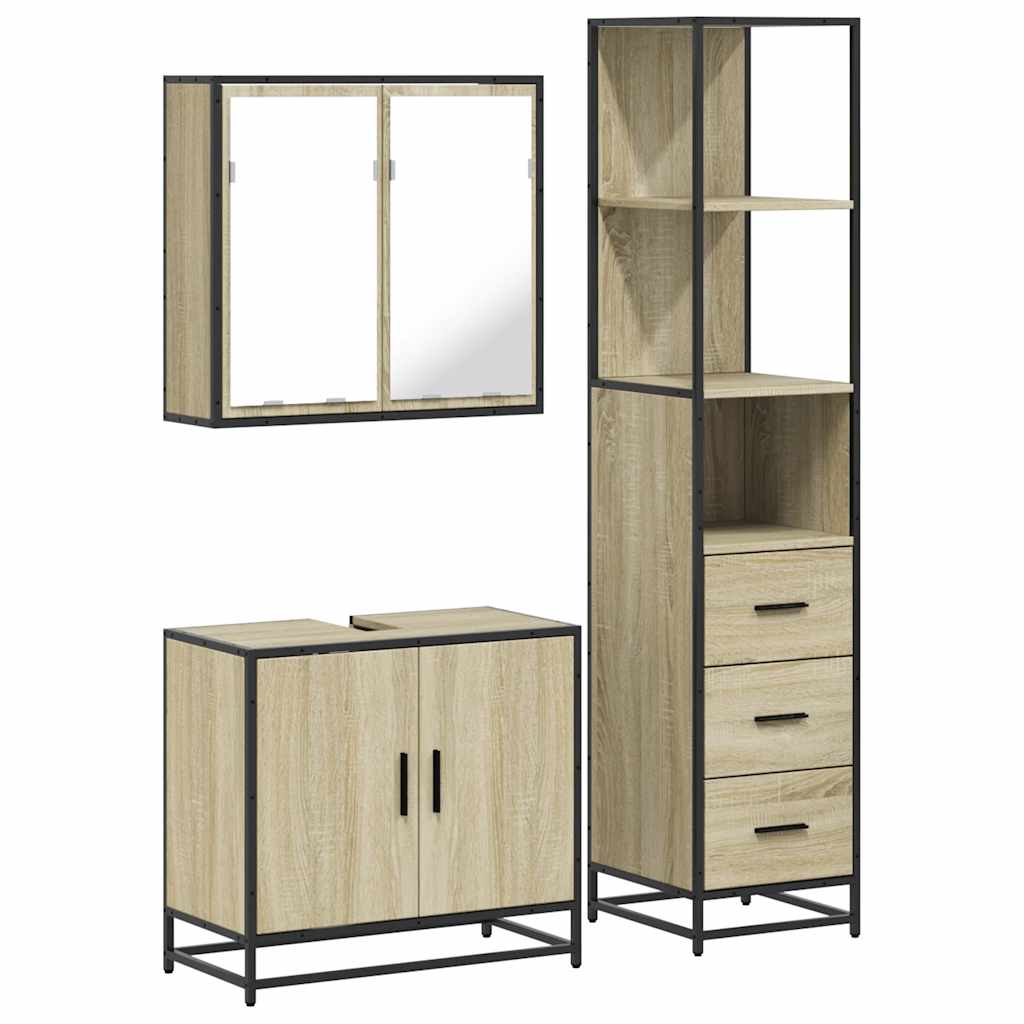 vidaXL Set mobilier de baie, 3 piese, stejar sonoma, lemn prelucrat