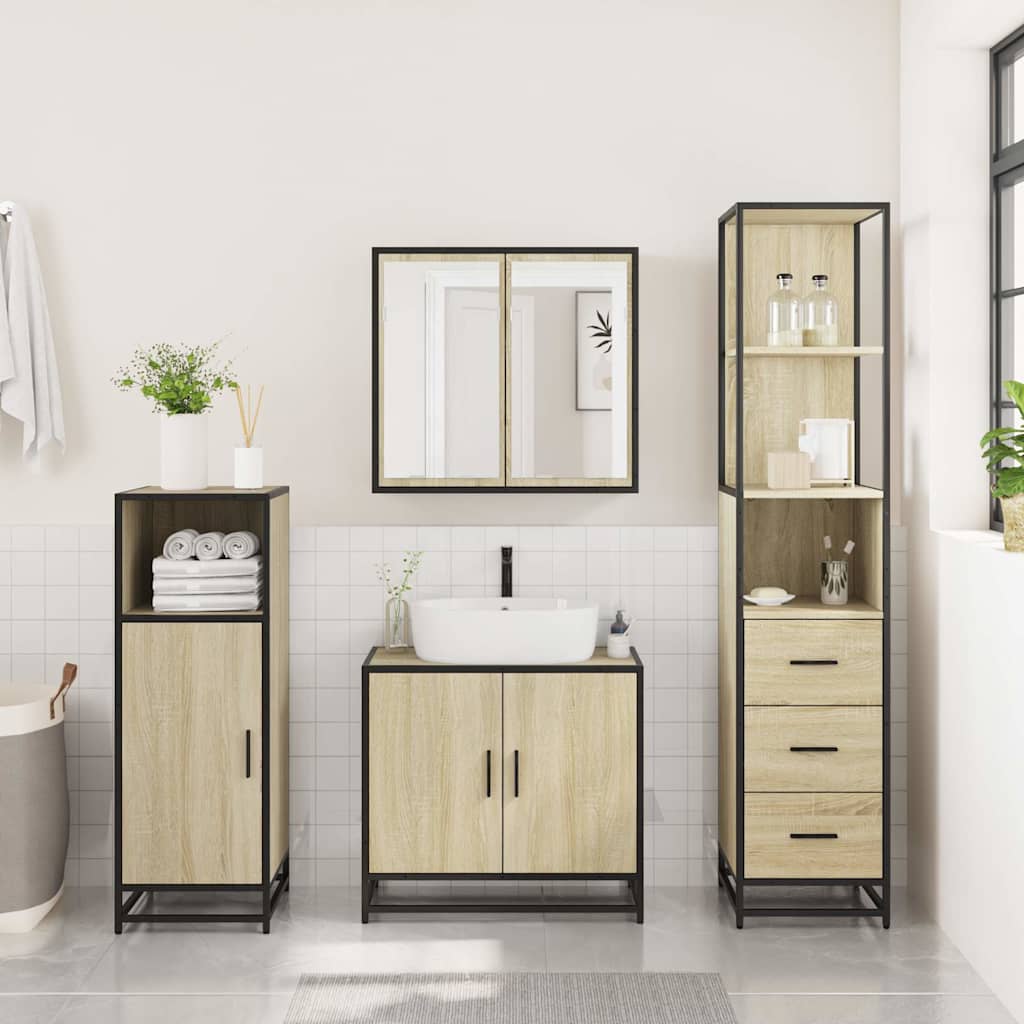 vidaXL Set mobilier de baie, 3 piese, stejar sonoma, lemn prelucrat