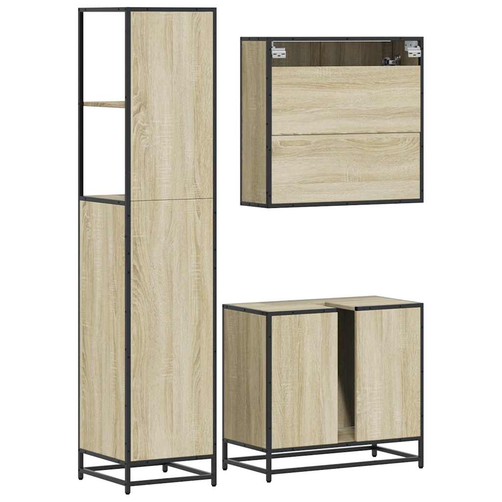 vidaXL Set mobilier de baie, 3 piese, stejar sonoma, lemn prelucrat
