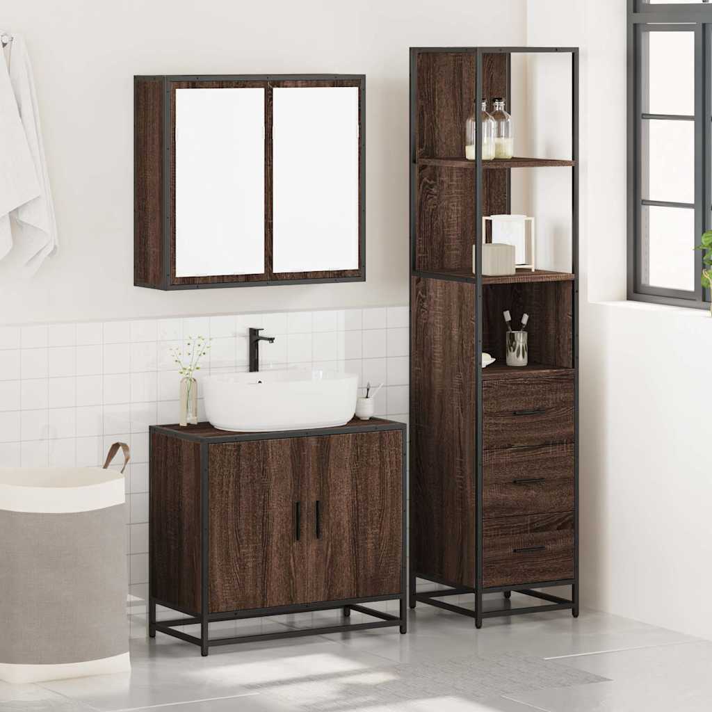vidaXL Set mobilier de baie, 3 piese, stejar maro, lemn prelucrat