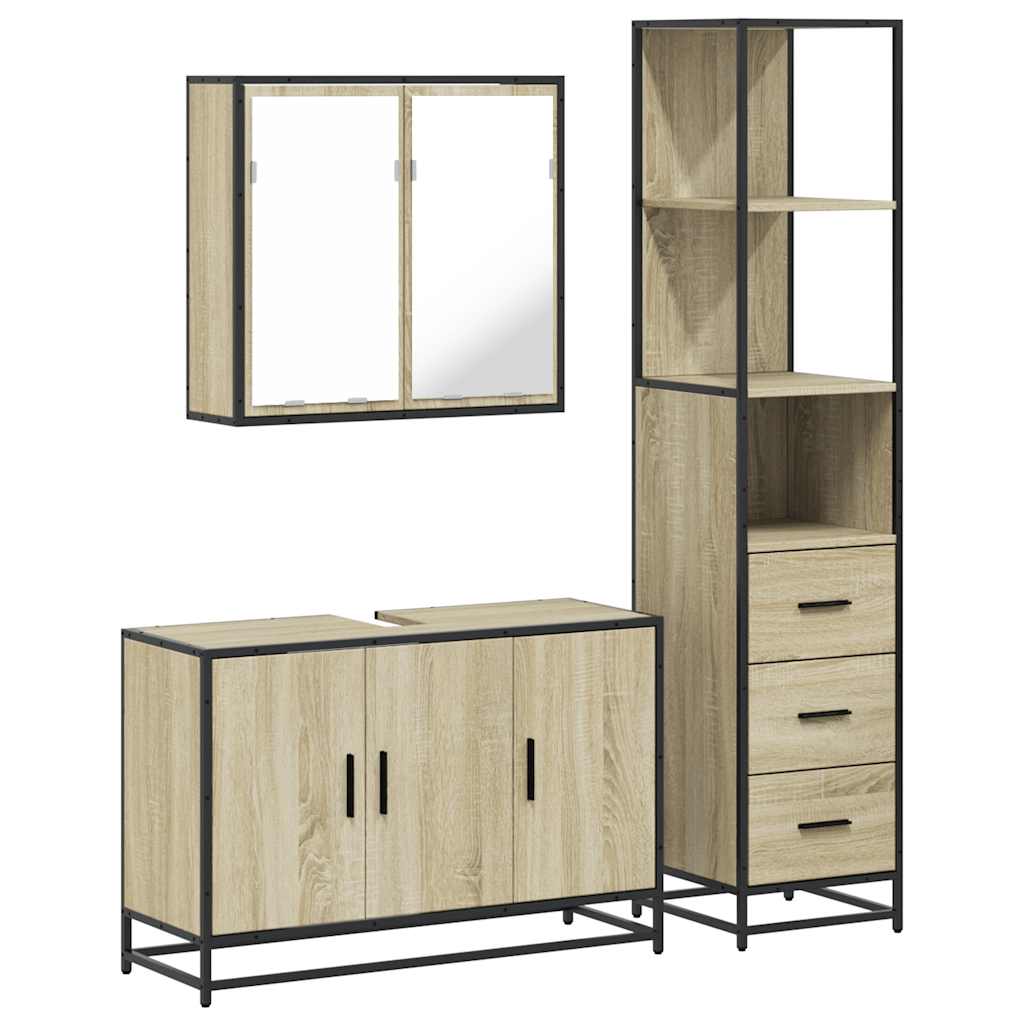 vidaXL Set mobilier de baie, 3 piese, stejar sonoma, lemn prelucrat vidaXL Set mobilier de baie, 3 piese, stejar sonoma, lemn prelucrat