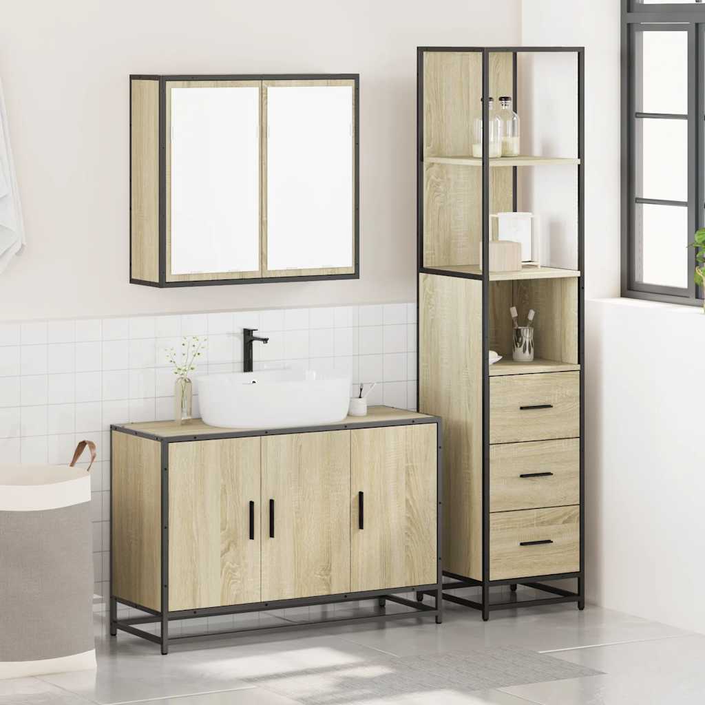 vidaXL Set mobilier de baie, 3 piese, stejar sonoma, lemn prelucrat vidaXL Set mobilier de baie, 3 piese, stejar sonoma, lemn prelucrat
